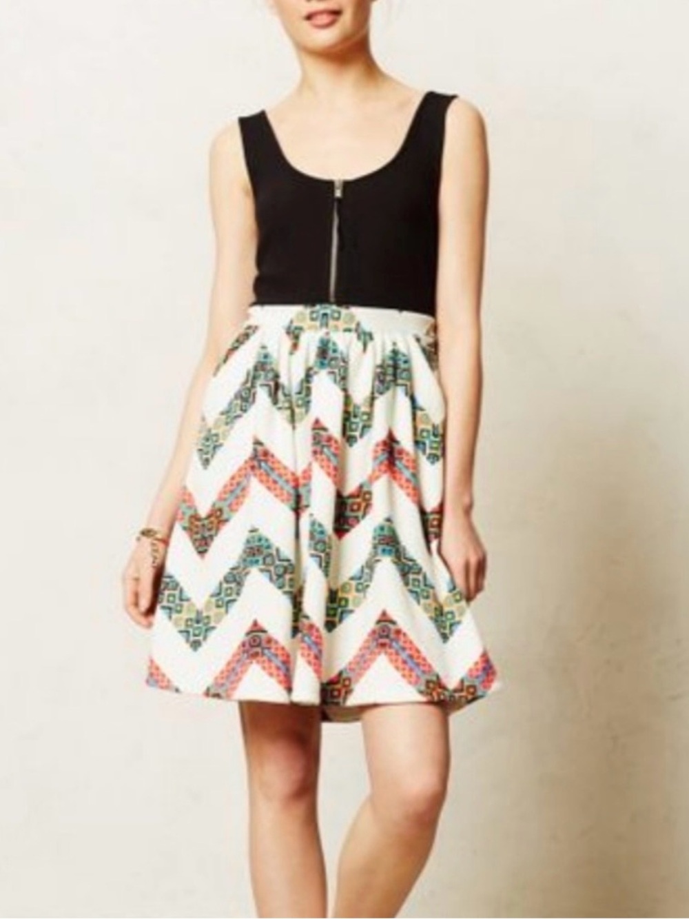 Anthropologie MaeveChevron Print dress— White with Multicolor Chevron